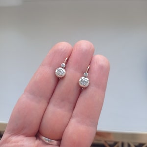 Classic Solid Diamond and Gold Drop Earrings - Antique Austro Hungarian - Old Cut - 14K Gold - Leverback