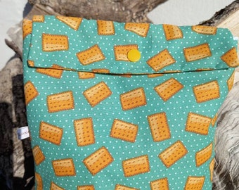 Sac à sandwich/Sac à gouter imperméable en tissu coton et PUL Oeko Tex. Milia-Loka Biarritz.