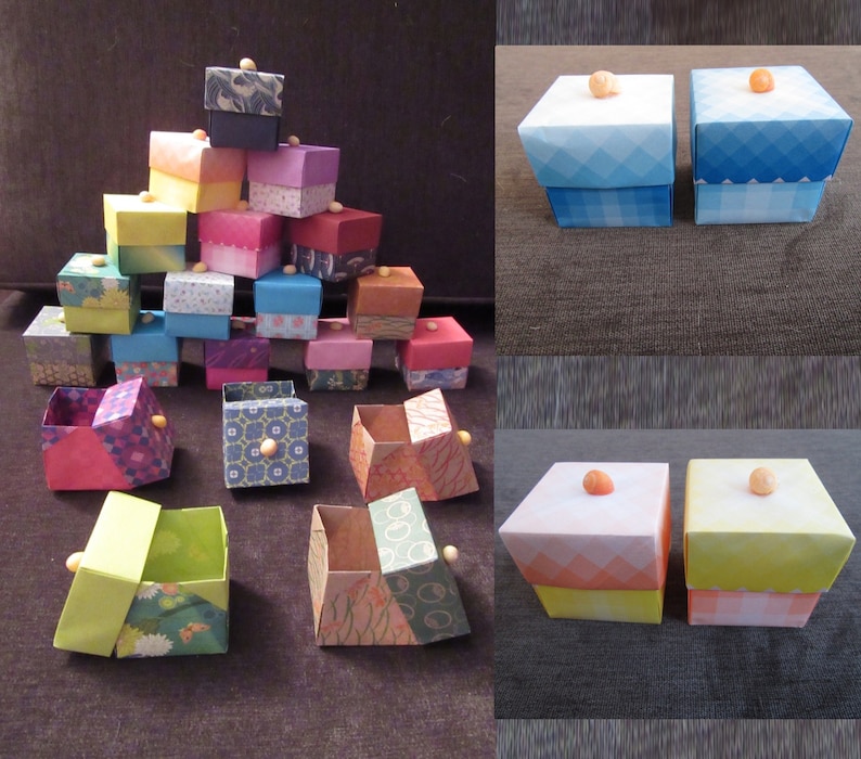 2 Inch Square Origami Gift Boxes With Lids And Shell Detail Set Of 4 Boxes With Optional Wishing Stones