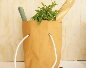 Tote tas gemaakt van wasbaar en herbruikbaar bruin kraftpapier, Vegan lederen bruine tas voor picknick en boodschappen,