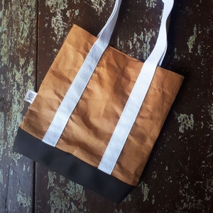 Tote, bag, shoulder back, brown paper, washable paper, leather, reusable, eco, life lasting, unique, original image 1