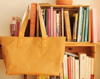 Washable Kraft Paper Tote Bag, Vegan Leather, Large Work School Bag