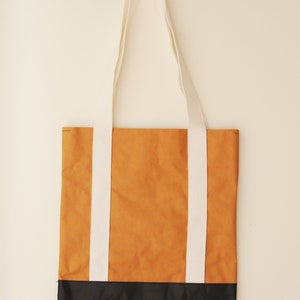 Tote, bag, shoulder back, brown paper, washable paper, leather, reusable, eco, life lasting, unique, original image 2