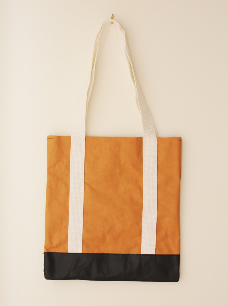 Tote, bag, shoulder back, brown paper, washable paper, leather, reusable, eco, life lasting, unique, original image 2