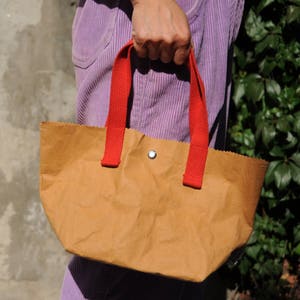 Lunch bag made from washable & reusable brown kraft paper, Vegan Leather Brown bag for Picnic and Grocery