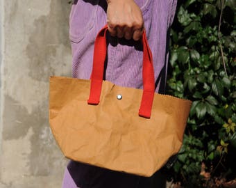 Lunch bag made from washable & reusable brown kraft paper, Vegan Leather Brown bag for Picnic and Grocery