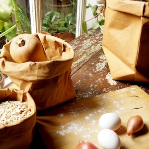 Brown Paper bag storage made from washable, reusable and recycled paper. Vegan Leather brown bag for your home image 4