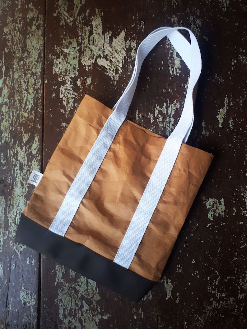 Tote, bag, shoulder back, brown paper, washable paper, leather, reusable, eco, life lasting, unique, original image 1