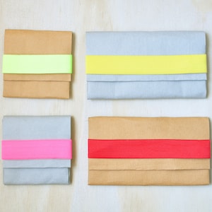 Wallet, Coin purse made from washable and reusable paper with colourful elastic closure. Vegan Leather bags for cosmetic case, and key purse