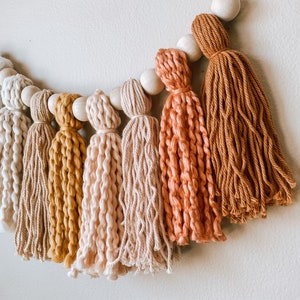 Peaches and gold tassel garland, high chair garland tassel, birthday tassel garland, garland tassel, wood bead garland tassel, neutral tasse