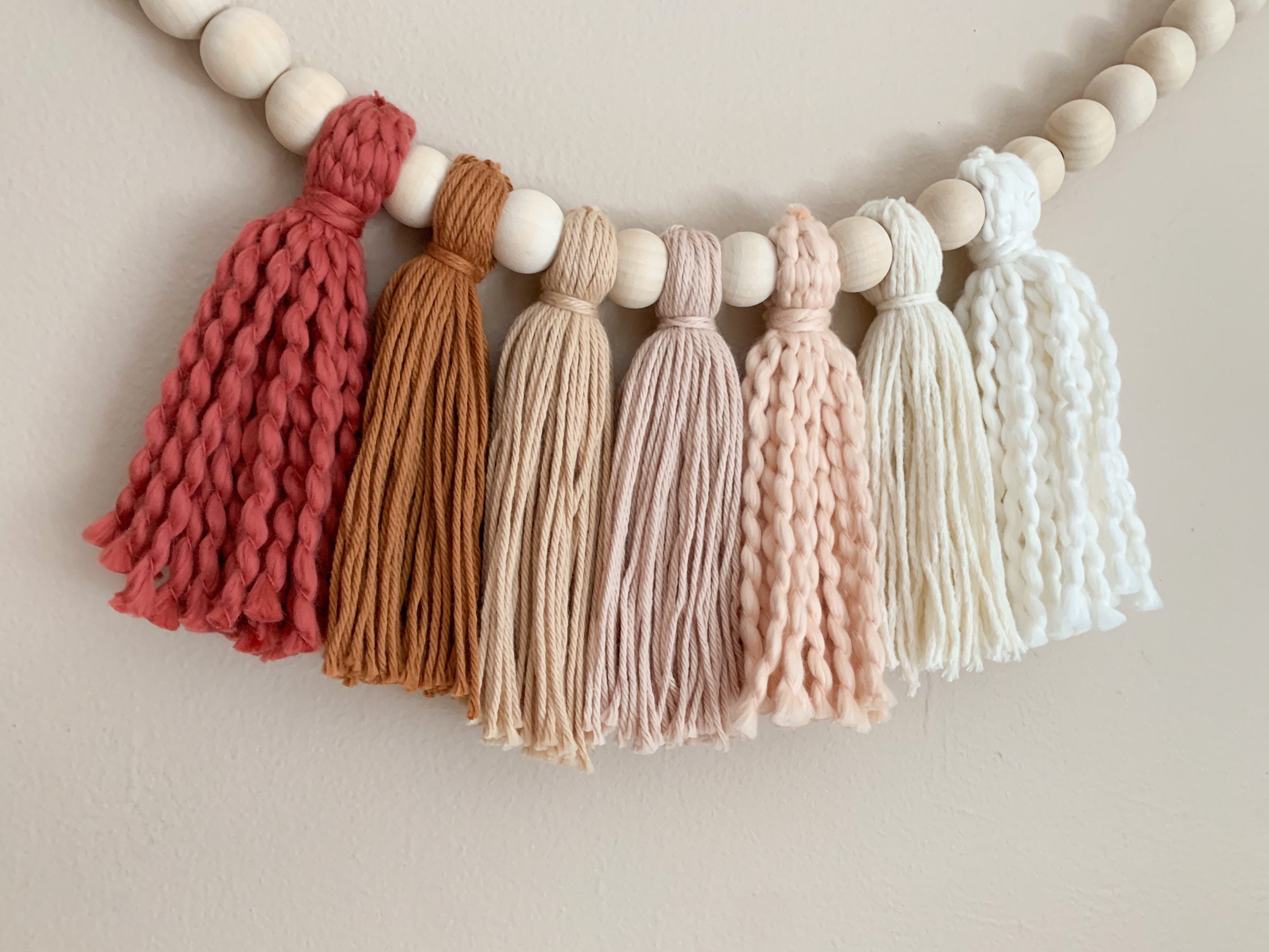 Blush Neutral Tassel Garland Wooden Beads Rainbow Tassel Etsy