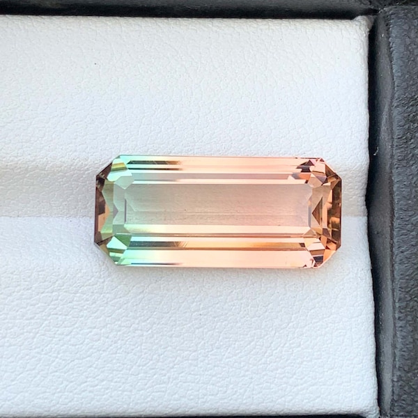 Natural Bi-Color Loose Tourmaline, Faceted Emerald Cut Stone, Flawless 11.85 Carats Tourmaline For Pendant, Afghanistan Tourmaline