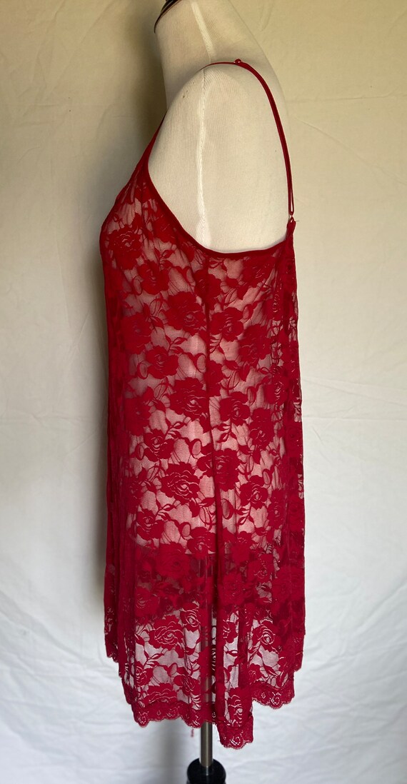 Red Lace Nightgown, Vintage Floral Lingerie, Sexy… - image 4