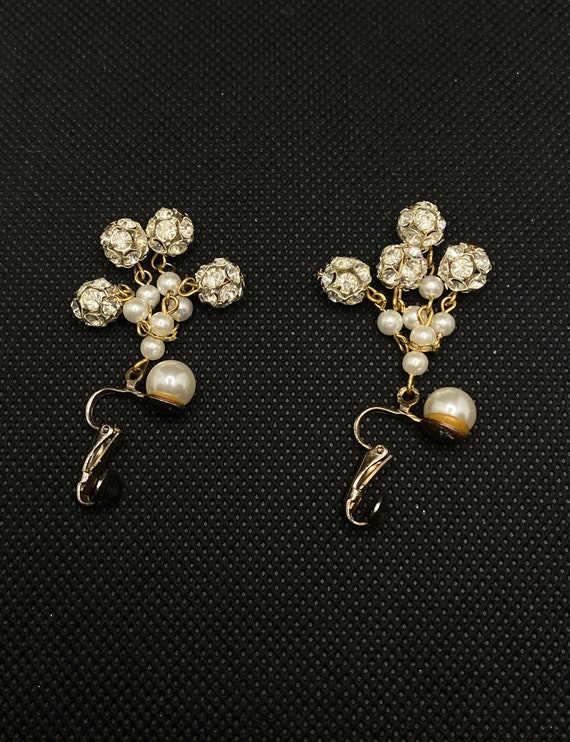 Vintage Clip On Earrings, Pearl Earrings, Dangle … - image 2