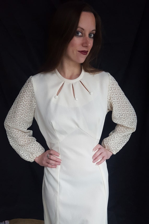 Vintage Boho Dress, Lace Sleeves, Off White Vinta… - image 5