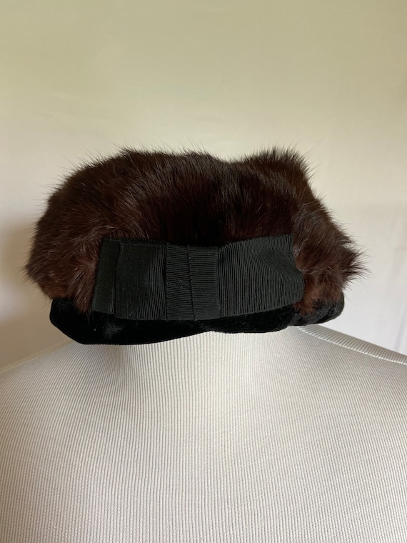 60s Style Pillbox, Faux Fur Pillbox, Vintage Brown