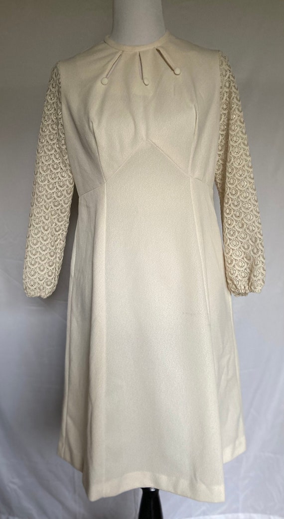 Vintage Boho Dress, Lace Sleeves, Off White Vintag