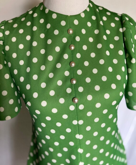 1950s Vintage Dress, Polka Dot Dress, 1950s Green Dress, Pearl