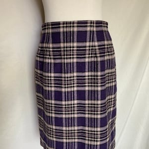パープルチェック柄スカート、J.G.スカート、ヴィンテージスカート、ペンシルスカート、ヴィンテージスタイル、サイズ8ウールスカート