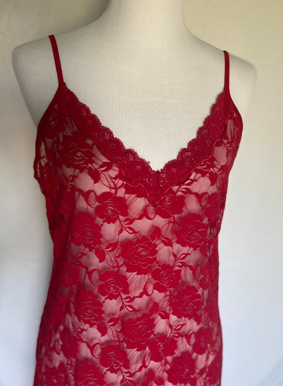 Red Lace Nightgown, Vintage Floral Lingerie, Sexy 