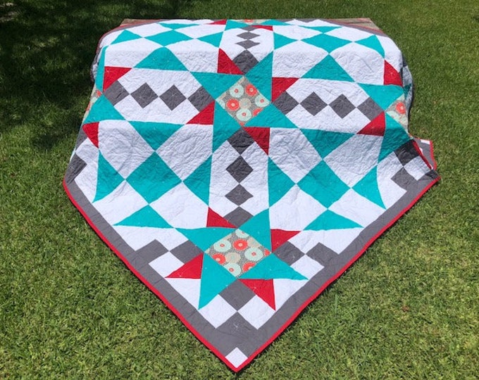 Queen Size Red and Teal Quilt Etsy