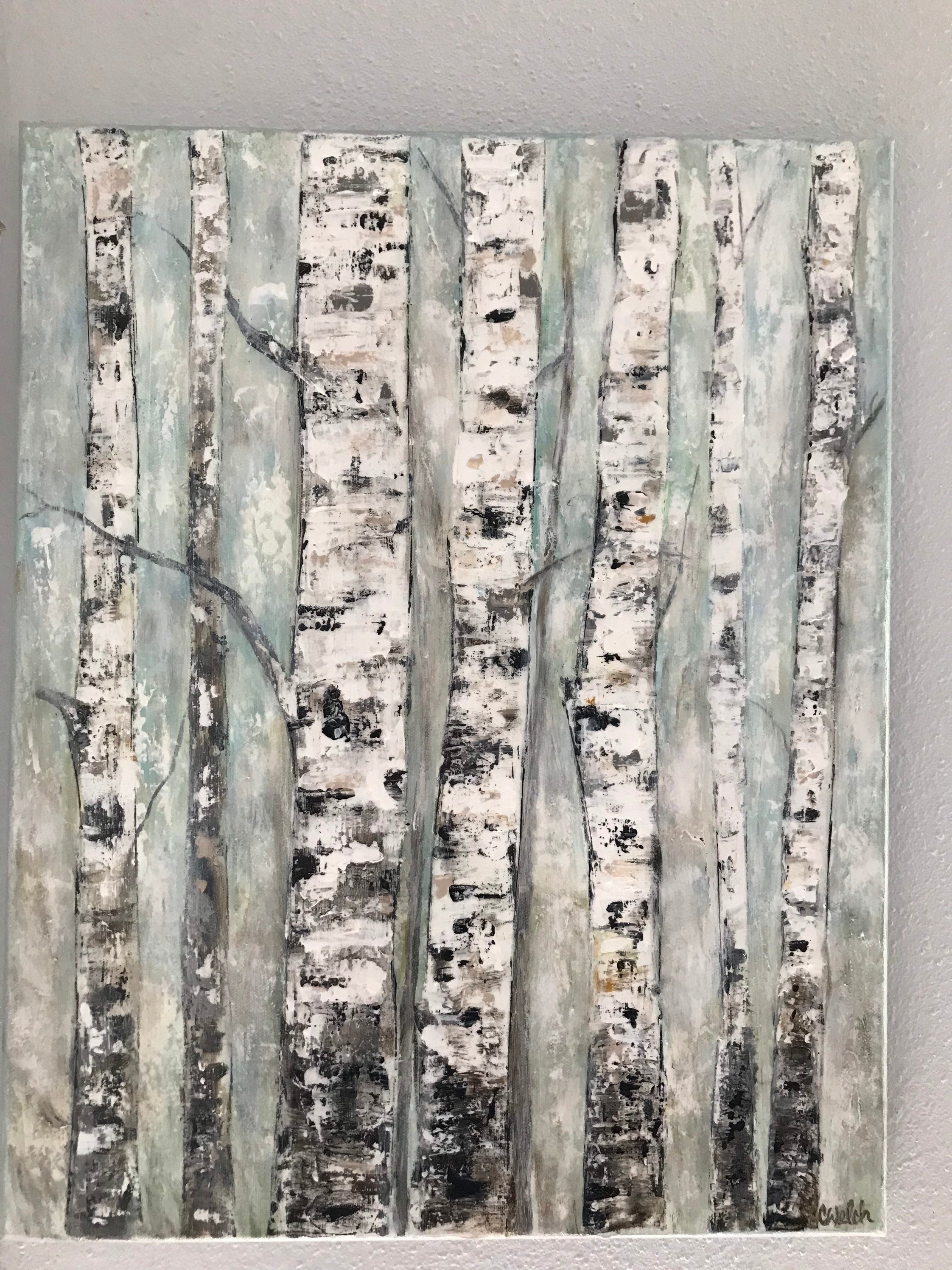 Birch Trees Acrylic Painting Etsy