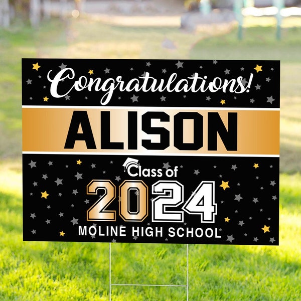 Graduation Senior 18"x24" double sided Sign 2024 with H-Stake - Graduate Yard Sign - Graduation - 2024 Graduate Banner - High School Grad