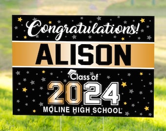 Graduation Senior 18"x24" double sided Sign 2024 with H-Stake - Graduate Yard Sign - Graduation - 2024 Graduate Banner - High School Grad