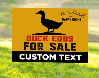 Custom Farm Fresh Duck Eggs for Sale , 24x18 Yard Sign, Printed 2-Sided, Metal H-Stake Included