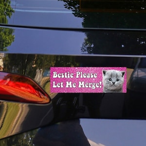 Bestie Please Let Me Merge Funny Gen Z Meme  Pink Bumper Sticker & Car Magnet - UV resistant