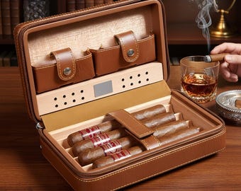 Personalized Leather Cigar Case Set with Accessories - Custom Groomsmen Gift Box, Best Man Proposal, Engraved Travel Humidor for Husband