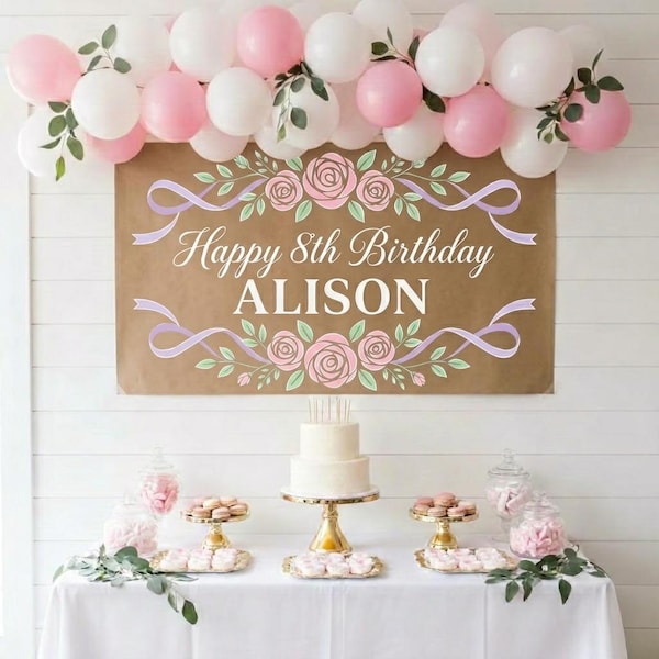 Custom Birthday Banner, Printed Kraft Paper Party Decor