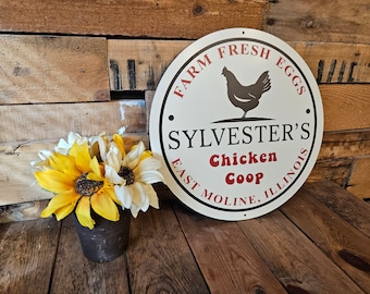 Personalized Chicken Coop Sign, Custom Farm Fresh Eggs Aluminum Farmhouse Sign