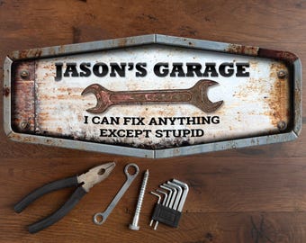 Personalized Vintage Metal Garage Sign, Rustic Rust & Steel Style Wall Decor