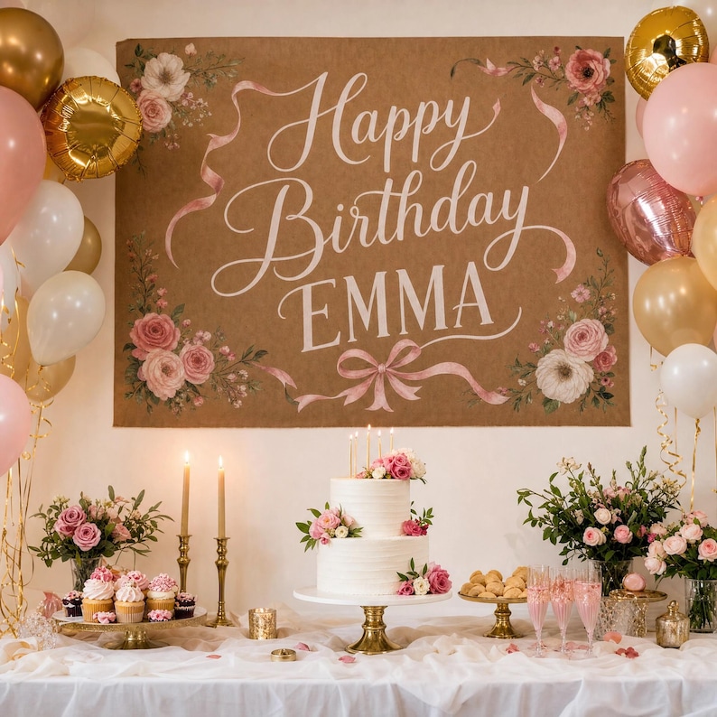 Bannière de boucherie imprimée personnalisée, Toile de fond d'anniversaire personnalisée, Enseigne de fête en papier kraft, Grande bannière d'anniversaire, Décoration de fête personnalisée image 5
