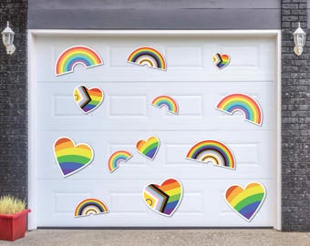 Pride Rainbow Heart Magnet Set, Weatherproof Garage Decor (16pc)