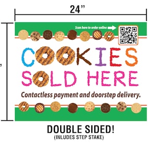 Scout Cookies with QR Code YARD SIGN 24in x 18in Double Sided