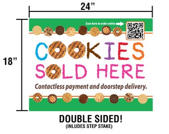 Scout Cookies with QR Code YARD SIGN 24in x 18in Double Sided