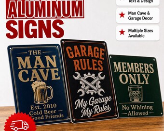 Custom Aluminum Sign, Personalized Man Cave Decor, Business Sign