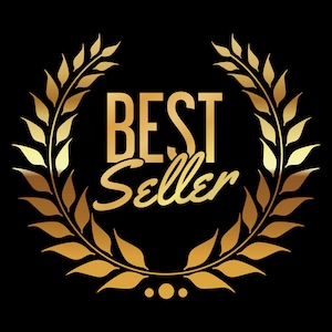 K&ouml;nnte beinhalten: Ein goldener Lorbeerkranz mit dem Text "BEST Seller" in der Mitte.