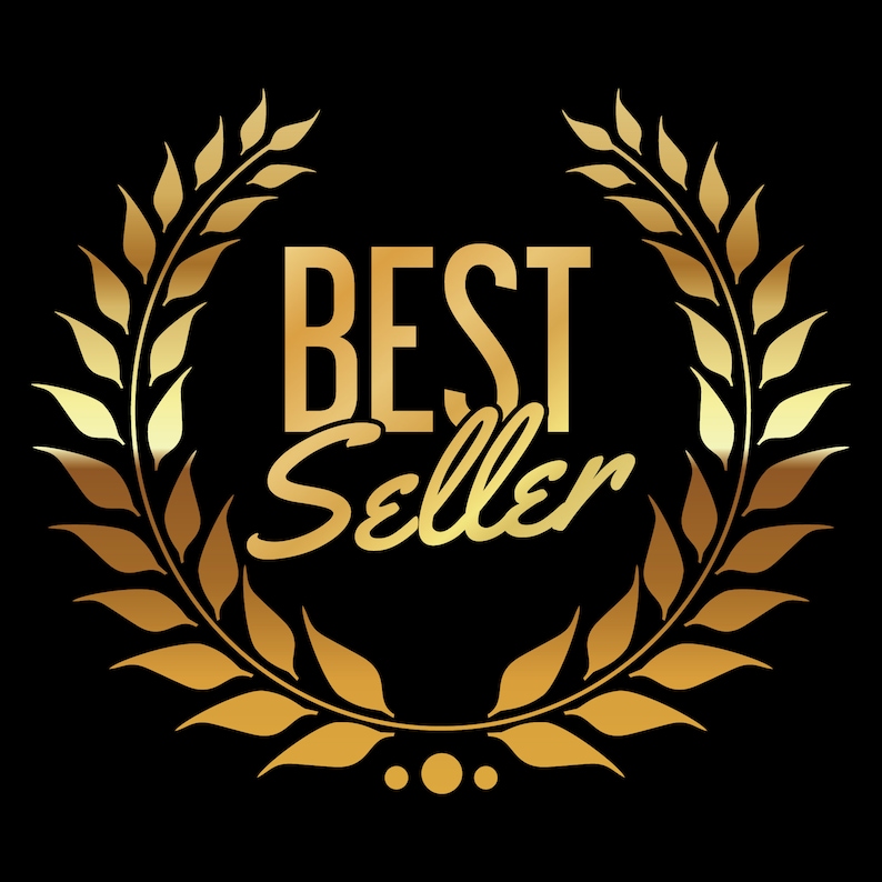K&ouml;nnte beinhalten: Ein goldener Lorbeerkranz mit dem Text "BEST Seller" in der Mitte.