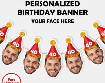 Custom Face Photo Garland for Men – Funny Husband Birthday Banner, Personalized 30th, 40th, 50th, 60th Birthday Gift for Him - Fun Faces