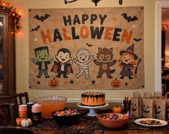 Halloween Custom Printed Butcher Paper Banner, Personalized Birthday Backdrop, Kraft Paper Party Sign, Large Birthday Banner, Custom Party