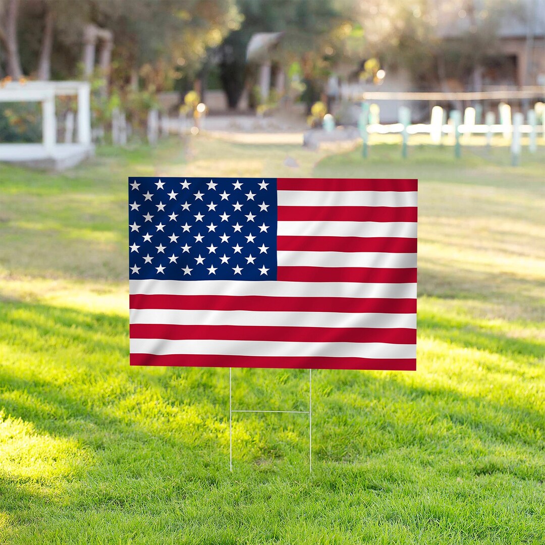 American Flag Yard Sign 24x18 Double Sided Etsy