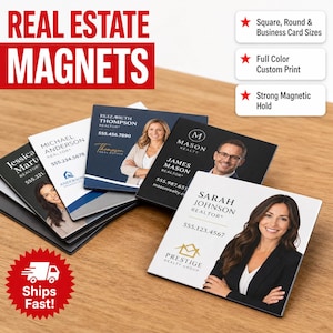 Custom Real Estate Magnets - Square or Round, Business Card Size