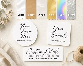 Custom Stickers, Personalized Labels for Business Logo & Packaging, Kraft, Clear, Gold Foil, Holographic, White Vinyl, Any Design