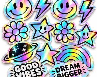 Custom Holographic Logo Stickers Waterproof Die Cut Vinyl, Personalized Business Labels Bulk Rainbow Stickers