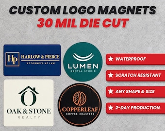 Imanes con logotipo personalizado, imán troquelado de 30 milésimas de pulgada de grosor para negocios, impermeables para coche y nevera.