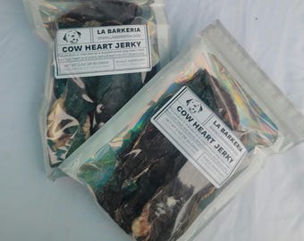 Carne seca de coração de vaca com ingrediente único para animais de estimação da La Barkeria