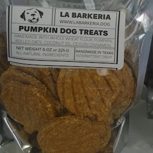 Pumpkin Dog Treats by La Barkeria. Handcrafted in Small-Batches with Limited Ingredients.
